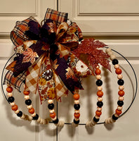 Navy/Orange/White Pumpkin Wreath with Orange Glitter Leaves