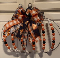 Navy, Orange and White Pumpkin Wreath