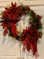 Buffalo Plaid Poinsettias and Pine Cones