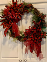 Buffalo Plaid Poinsettias and Pine Cones